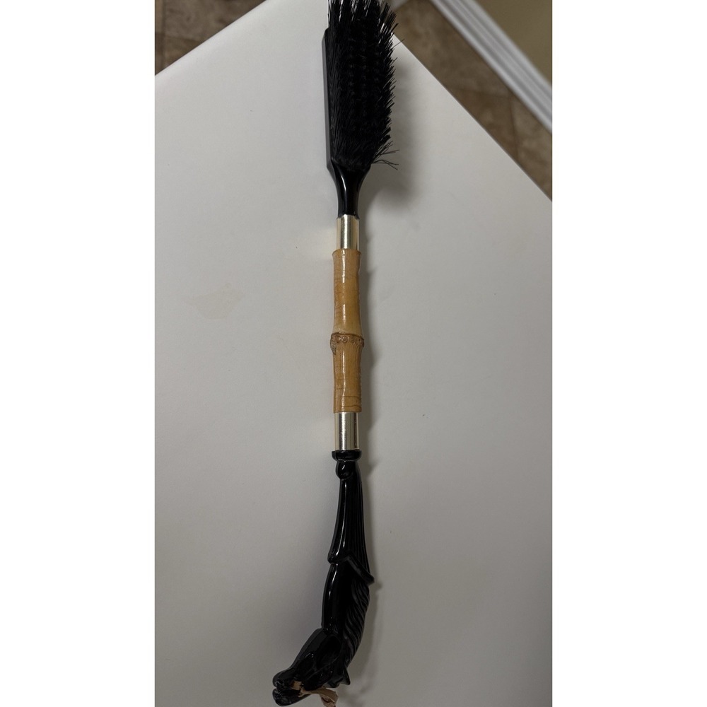 Vintage 50s Mid Century MCM Horse Head Shoe Brush Bamboo Handle 15"‎ - Picture 10 of 11